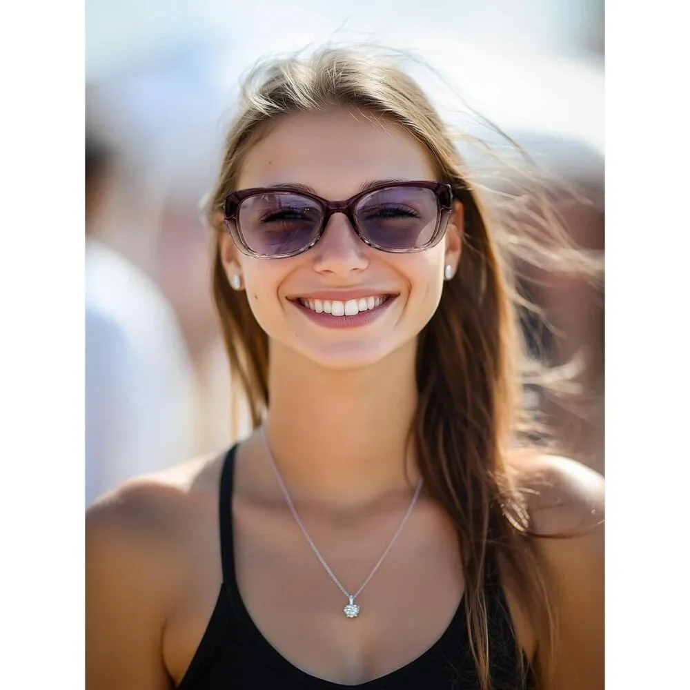 Women's Purple Retro Shades Photochromic Lens Sparkling Crystal Sunglasses